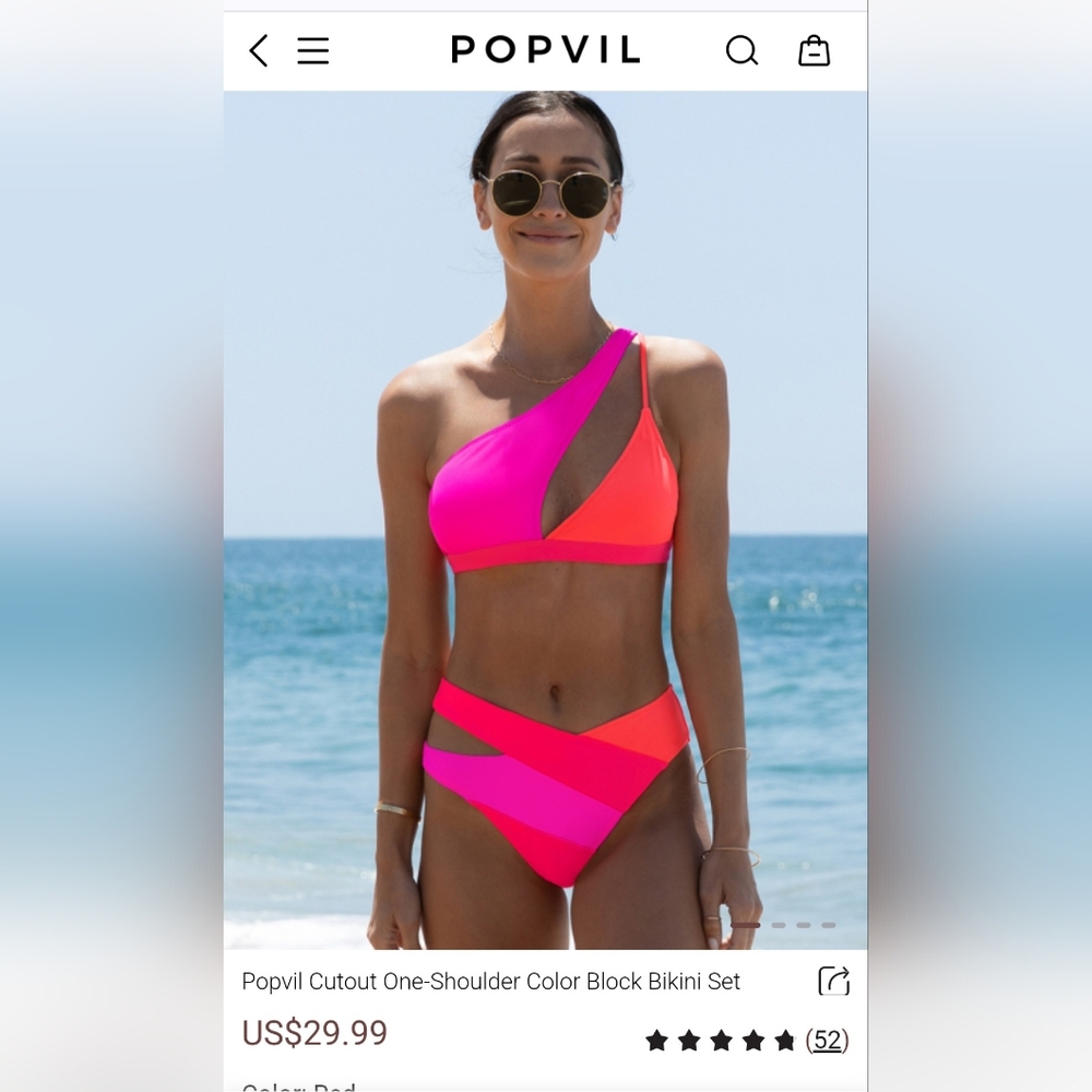 Popvil Pink and Orange One-Shoulder Bikini Set